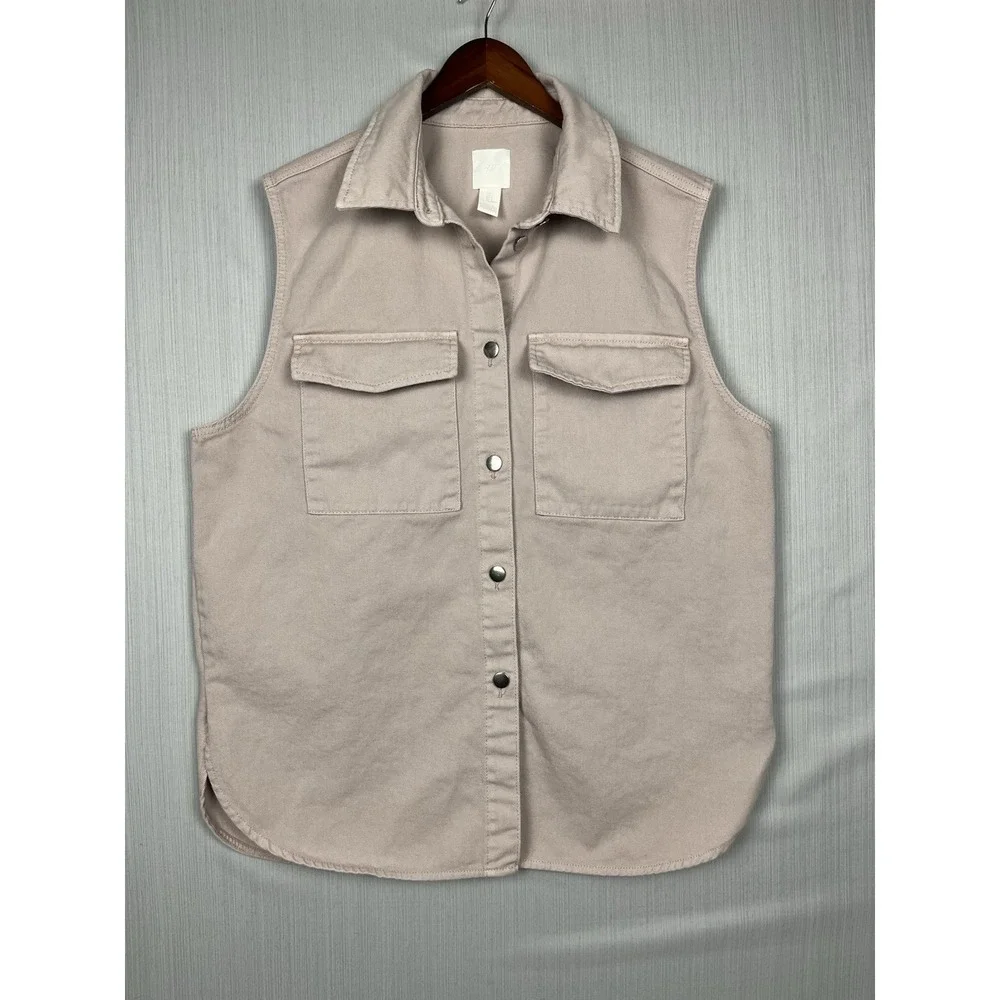H&M Vest Women L‎ Mauve Cotton Utility Button Front Sleeveless Jacket Gorpcore